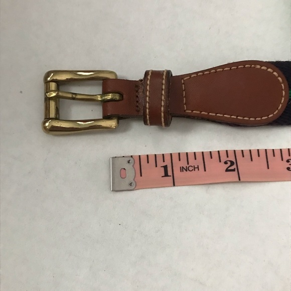 DOONEY & BOURKE Belt Leather & Canvas Navy with Green Stripe Vintage Sz 26 - Picture 9 of 14